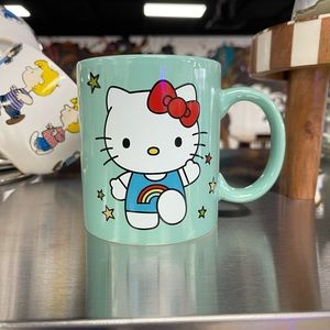 New Hello Kitty Stars & Rainbow Letters 16 Oz Teal Ceramic Mug